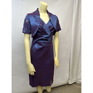 KM Collections Mille Belle Blue‎ Lavender Dress Knee length w/ Jacket SZ 6